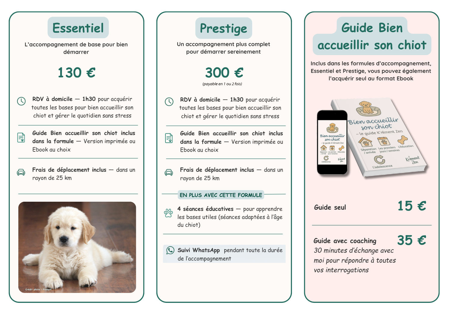 Accompagnement chiot et guide 2026